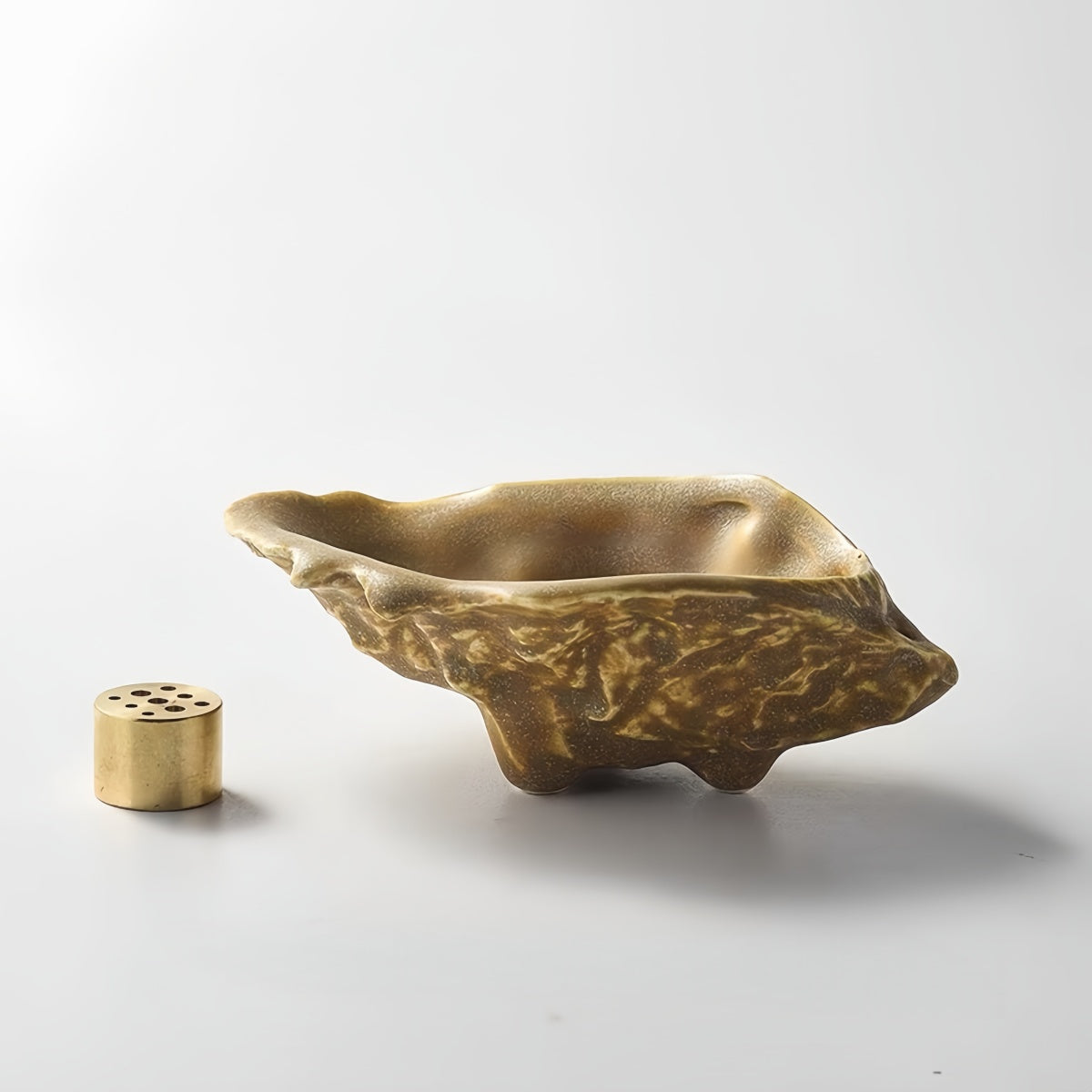 Mountain-shaped ceramic incense holder with matte finish and integrated ash tray for incense sticks and cones