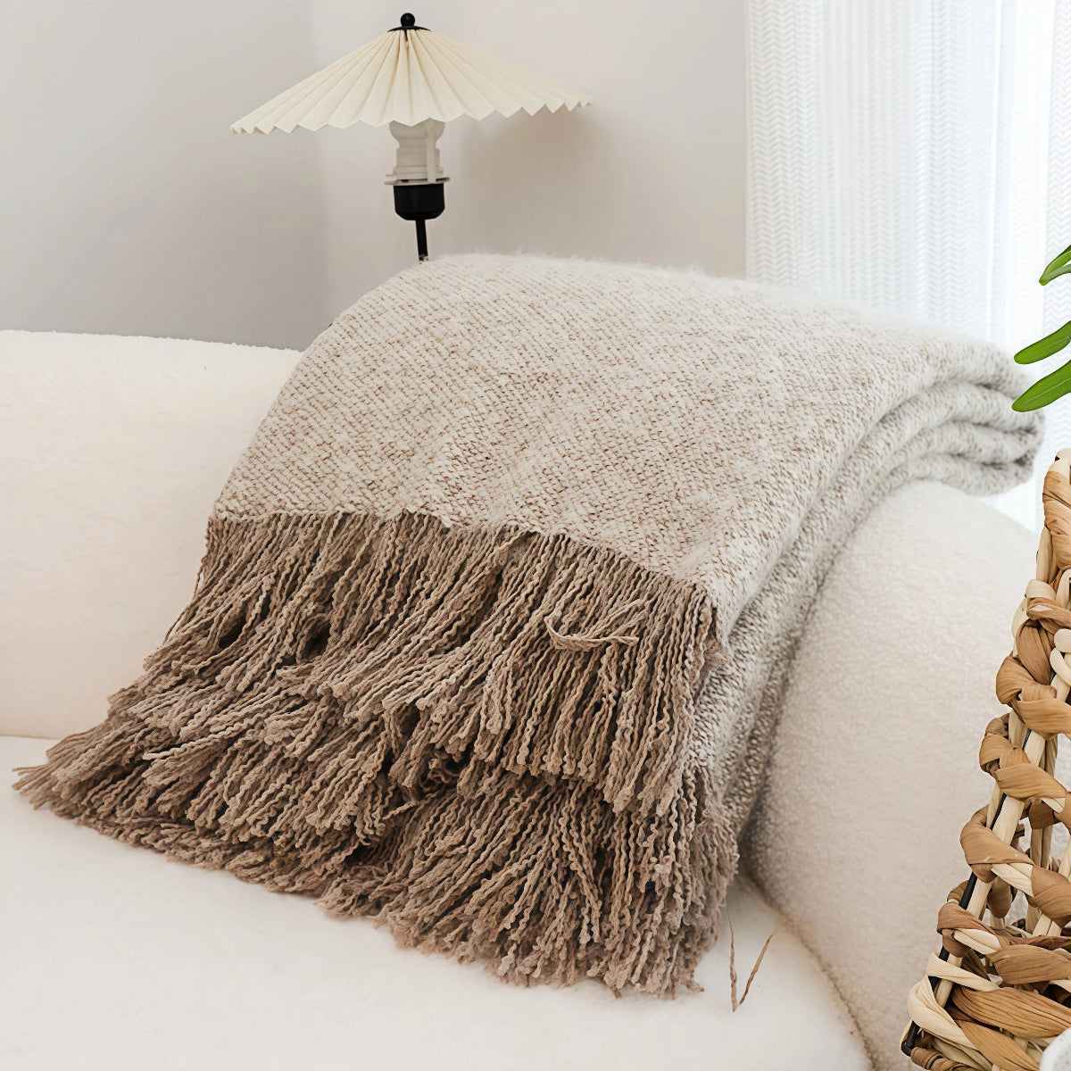 Tassel Blanket - Wabi-Sabi Brown & Coffee Textured Fleece Throw for Living Room