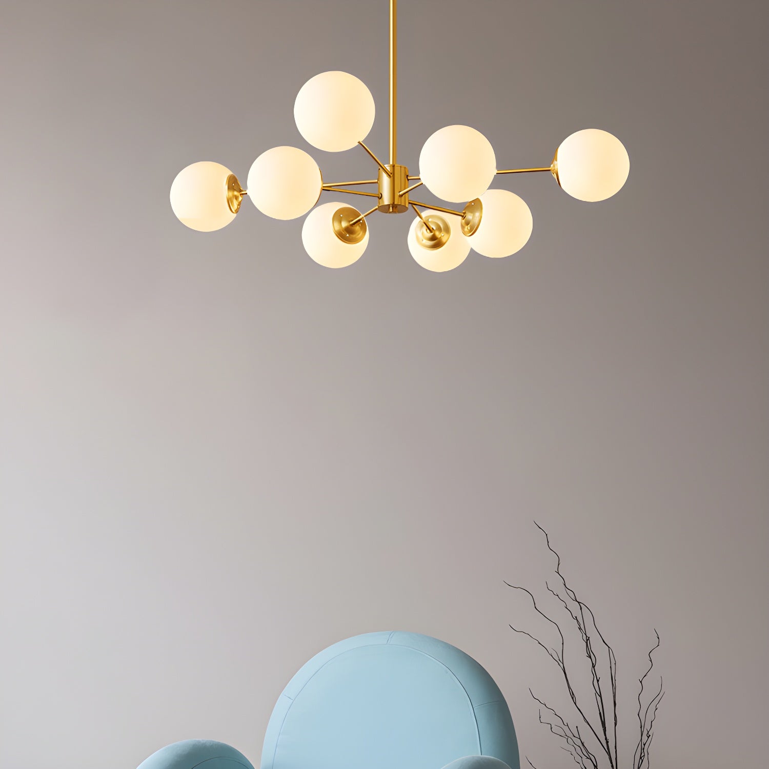 8-light globe pendant light with Sputnik design in a modern dining room setting - motivodecor.com