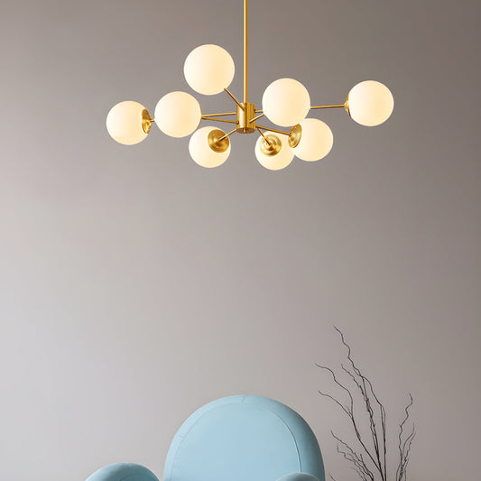 8-light globe pendant light with Sputnik design in a modern dining room setting - motivodecor.com