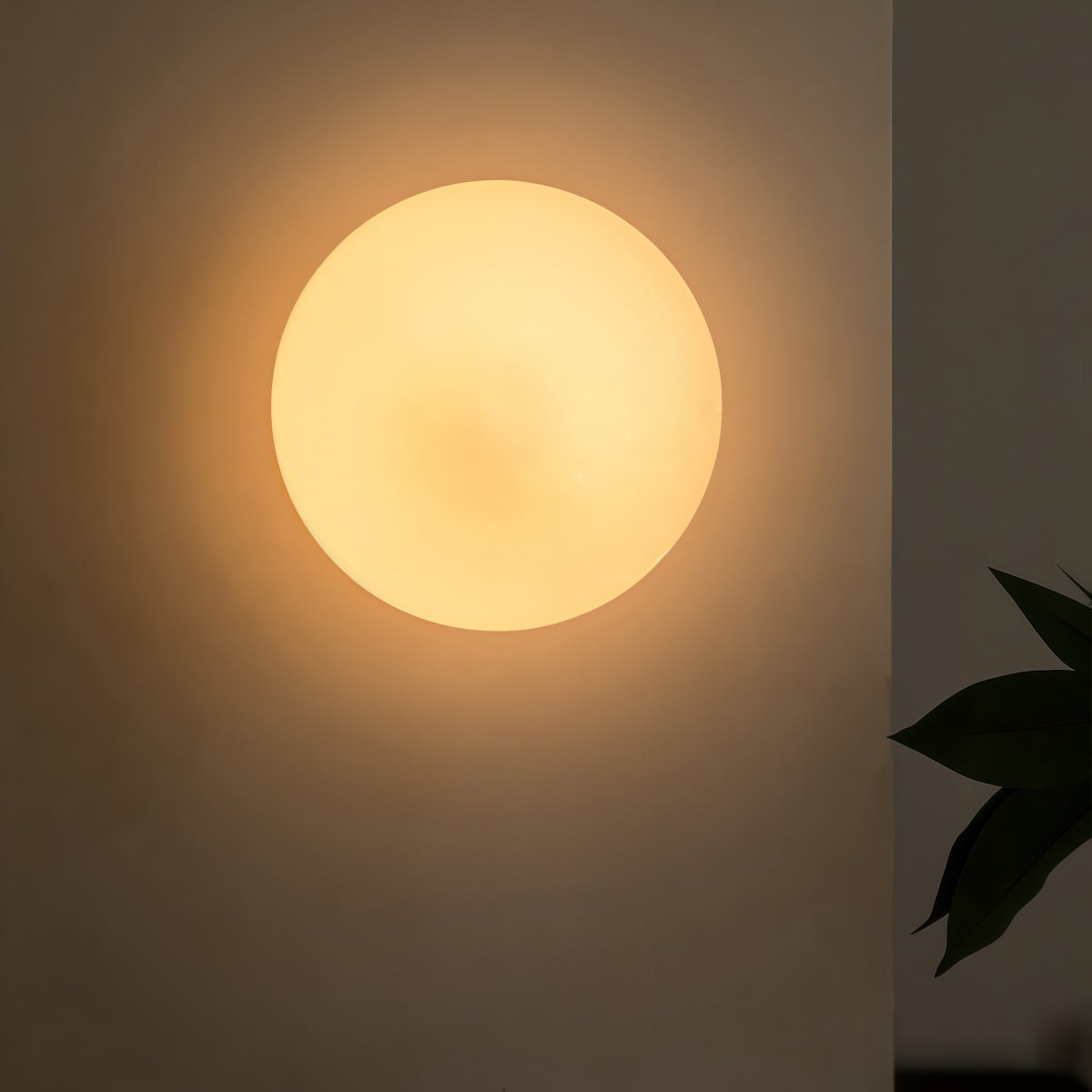 Modern glass round wall light with warm 3000K LED glow for hallways and bedrooms