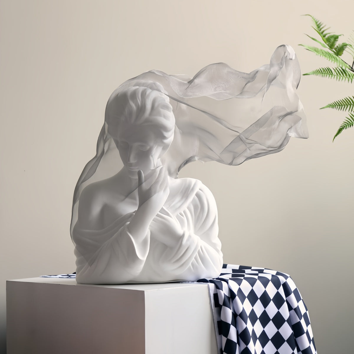 Veiled Maiden Sculpture – Art Piece for Living Room or Foyer