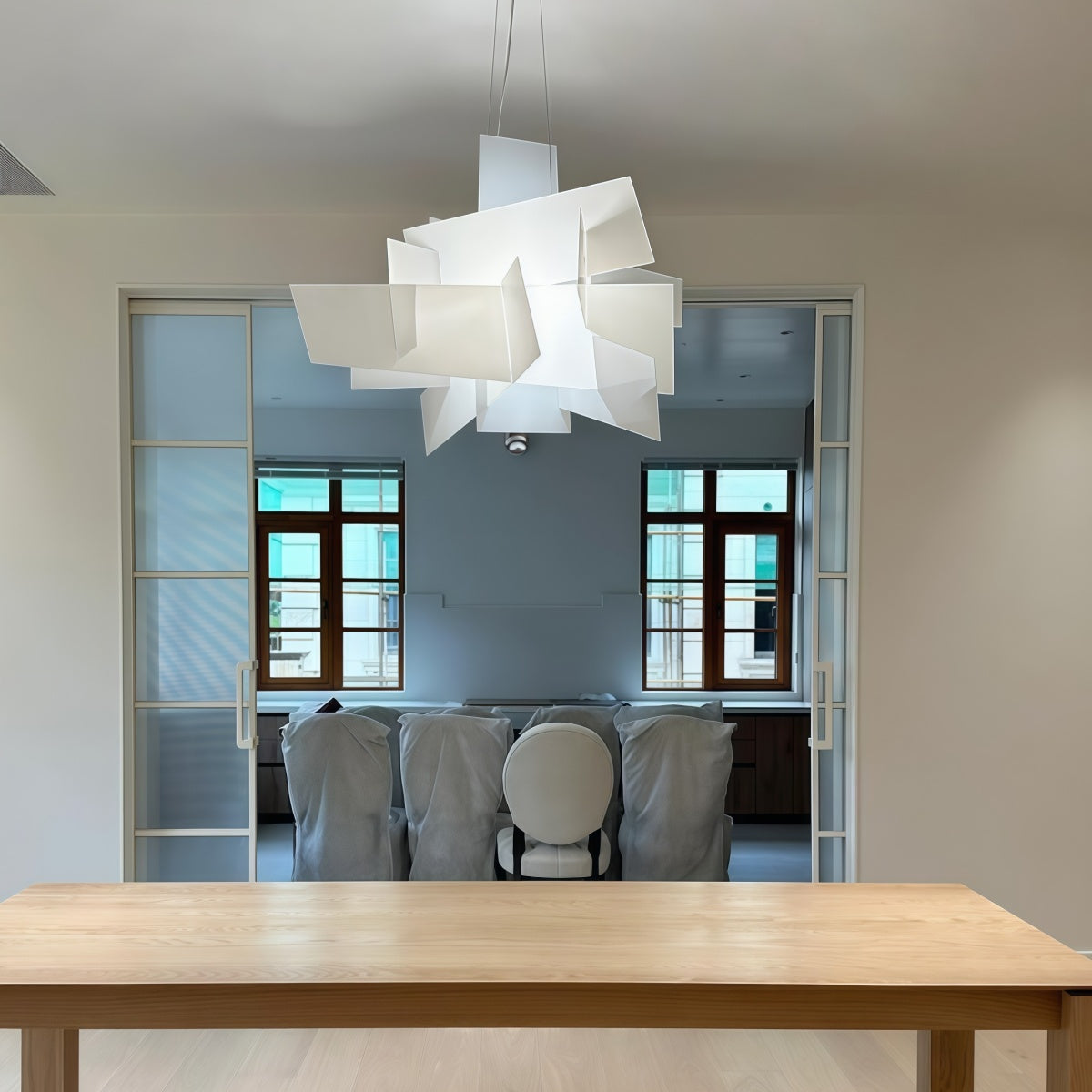 Foyer Chandelier | Modern White Stacked Pendant Light For Modern Interiors