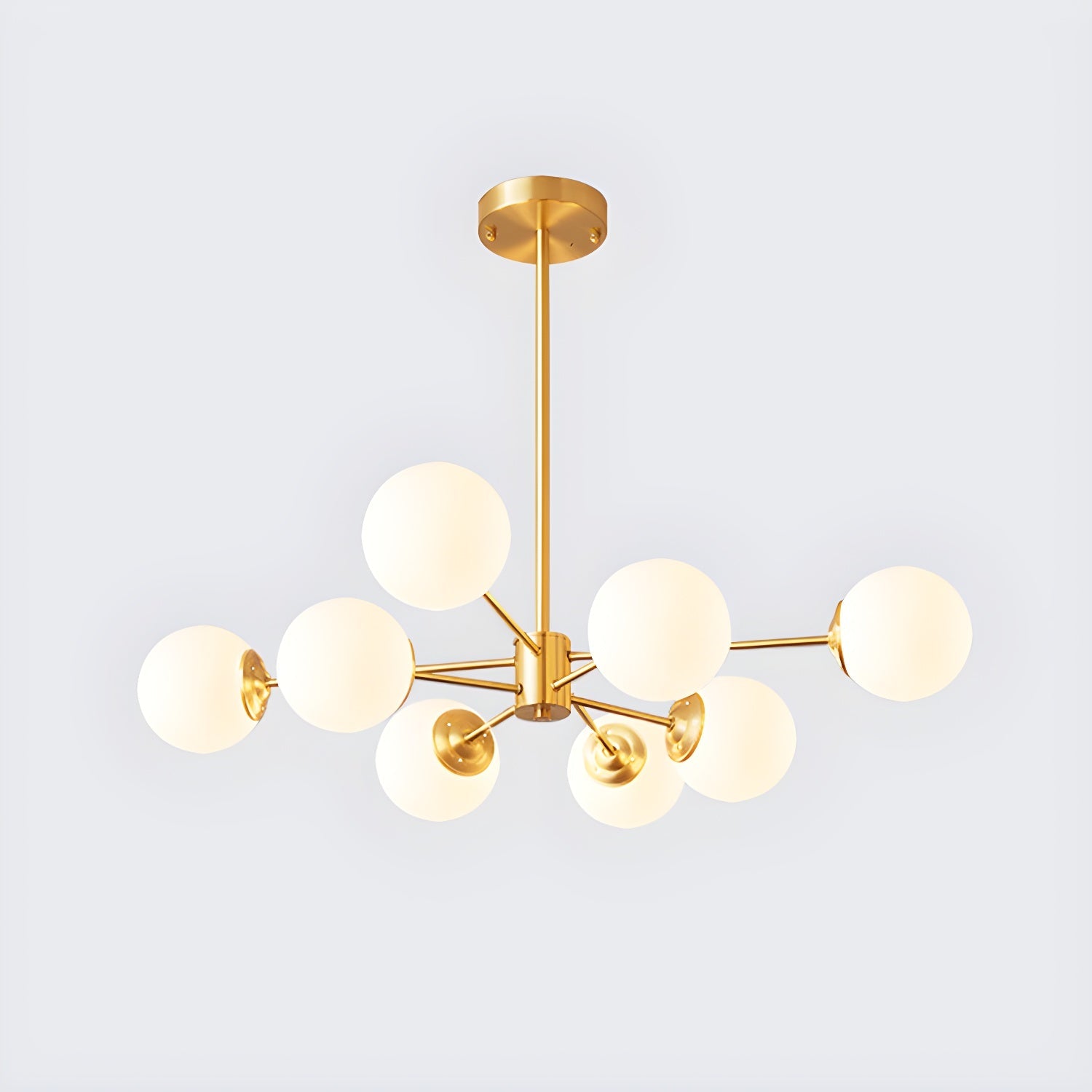 8-light globe pendant light with Sputnik design in a modern dining room setting - motivodecor.com