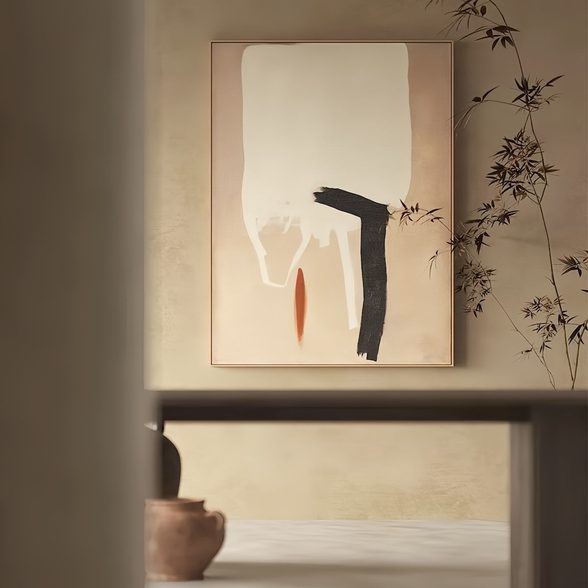 Abstract Wall Art: Glimmer Solace Japanese Inspired Hand-Painted Artwork