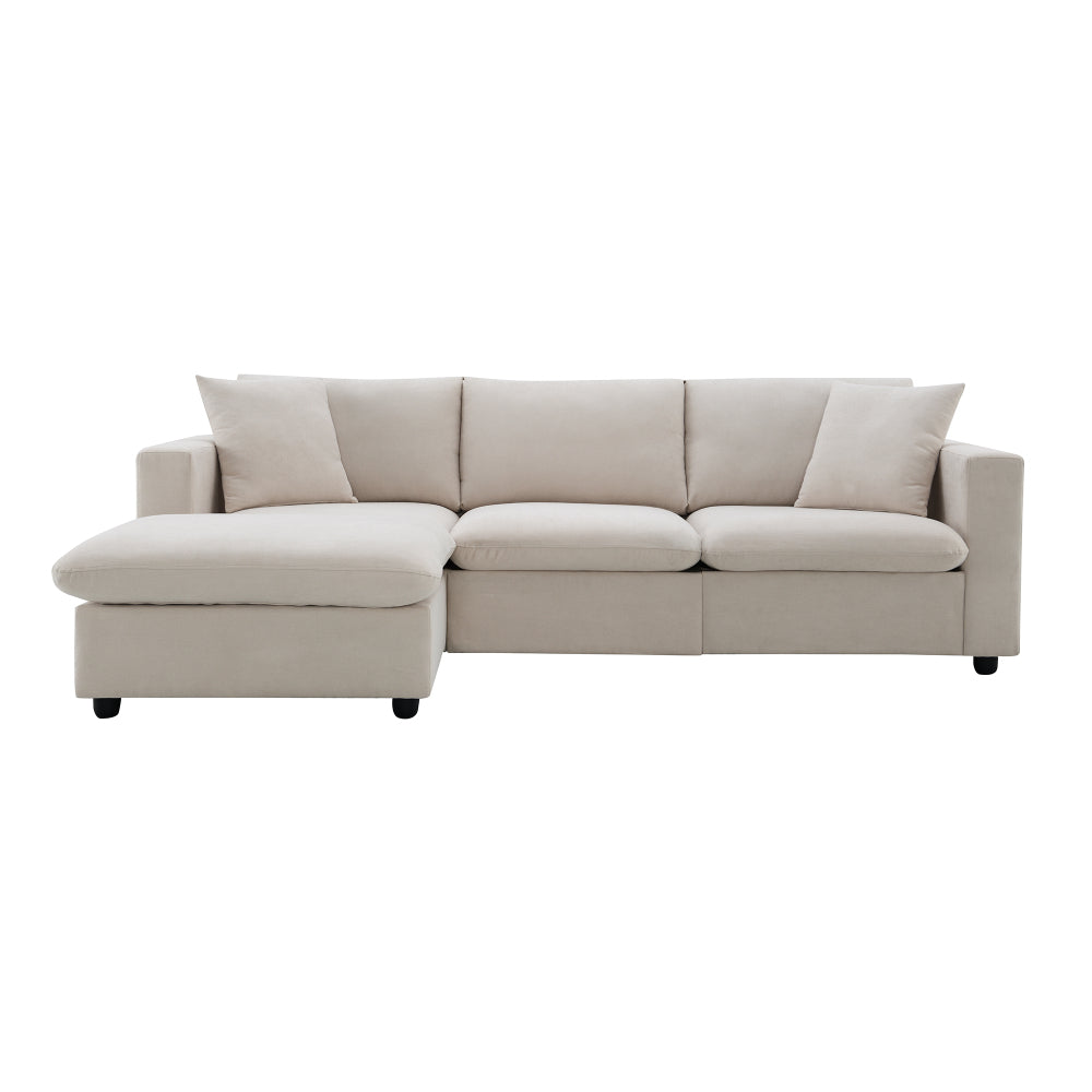 Modern Sectional Sofa with Convertible Ottoman - 3 Seat Couch with 2 Free Pillows