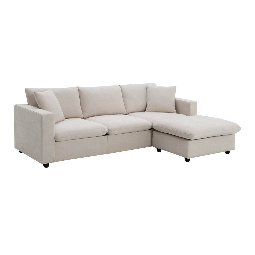 Modern Sectional Sofa with Convertible Ottoman - 3 Seat Couch with 2 Free Pillows