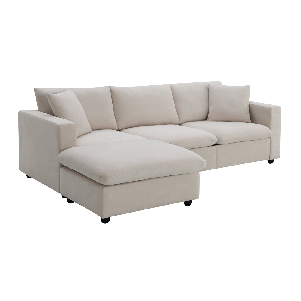 Modern Sectional Sofa with Convertible Ottoman - 3 Seat Couch with 2 Free Pillows