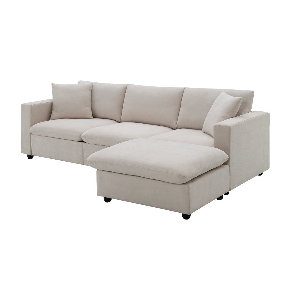 Modern Sectional Sofa with Convertible Ottoman - 3 Seat Couch with 2 Free Pillows