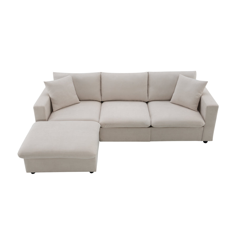 Modern Sectional Sofa with Convertible Ottoman - 3 Seat Couch with 2 Free Pillows