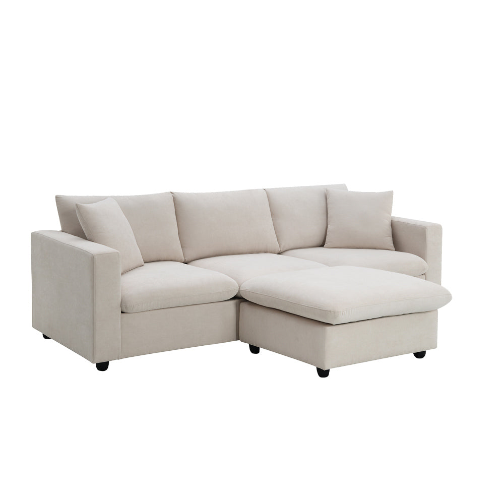 Modern Sectional Sofa with Convertible Ottoman - 3 Seat Couch with 2 Free Pillows