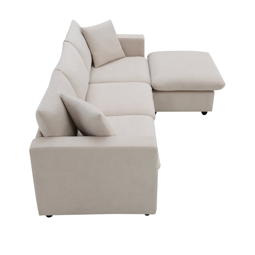 Modern Sectional Sofa with Convertible Ottoman - 3 Seat Couch with 2 Free Pillows
