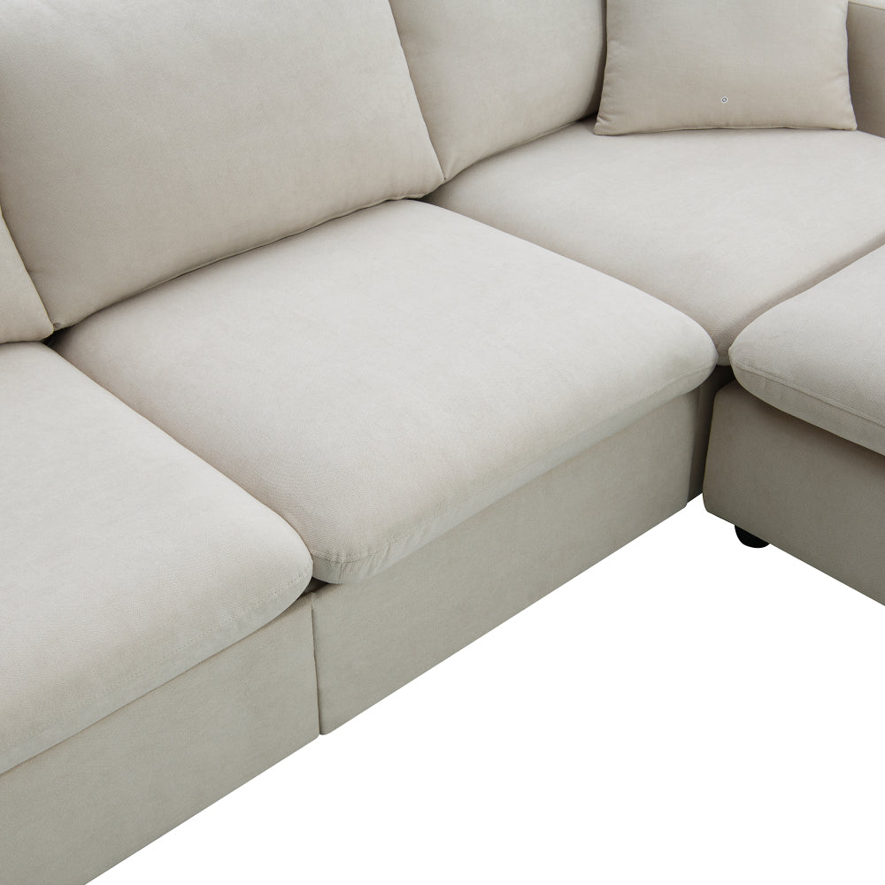Modern Sectional Sofa with Convertible Ottoman - 3 Seat Couch with 2 Free Pillows