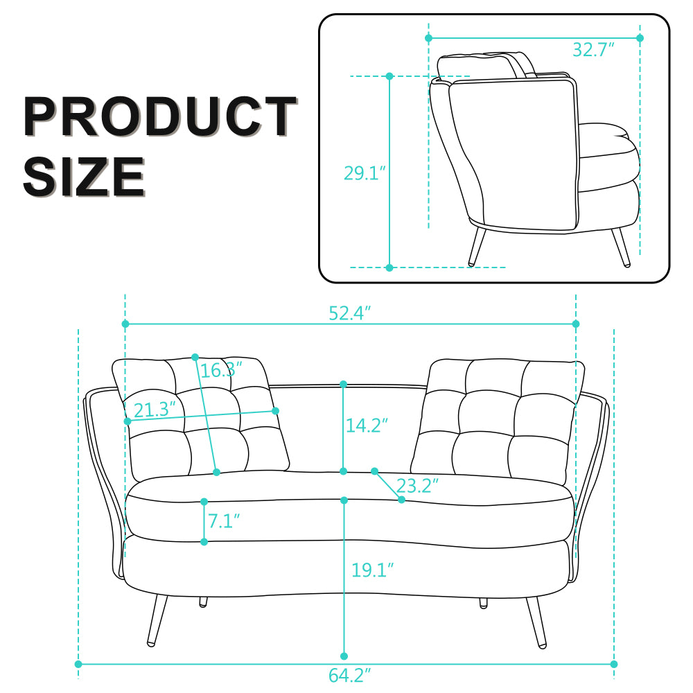 Polyester Fiber Sofa Loveseat Set with Golden Metal Legs for Any Space