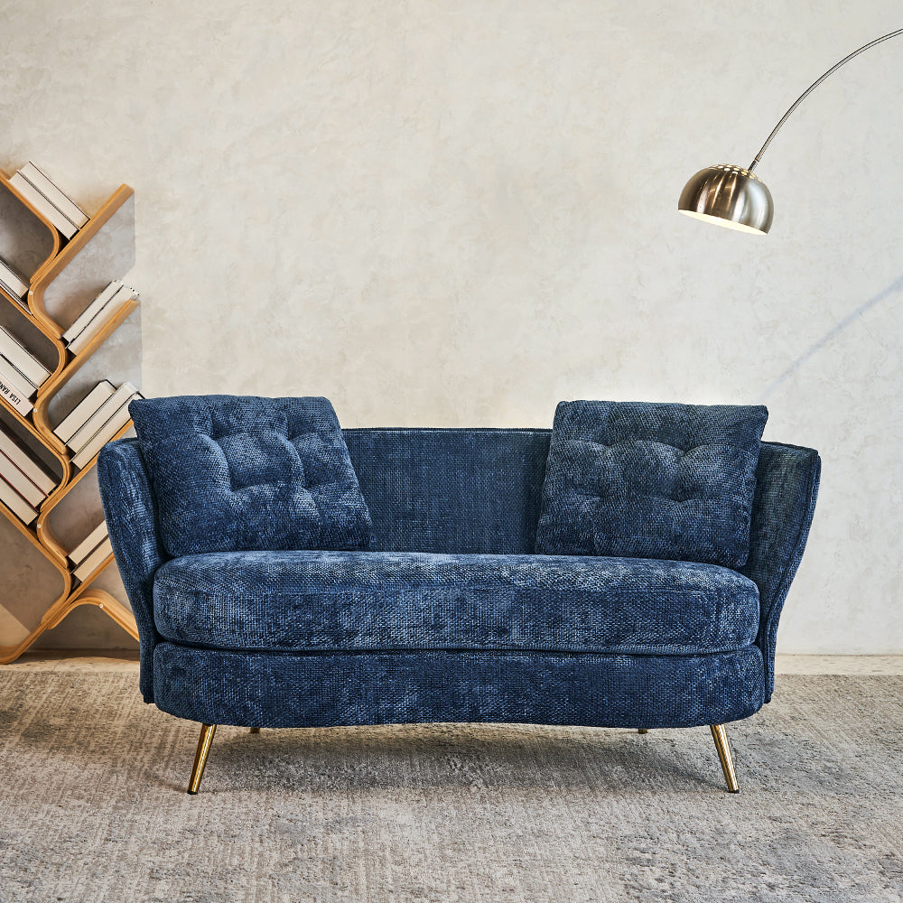 Polyester Fiber Sofa Loveseat Set with Golden Metal Legs for Any Space