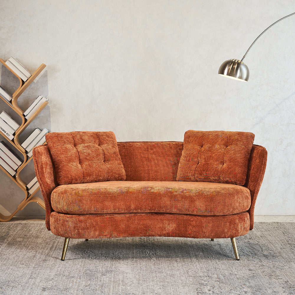 Polyester Fiber Sofa Loveseat Set with Golden Metal Legs for Any Space