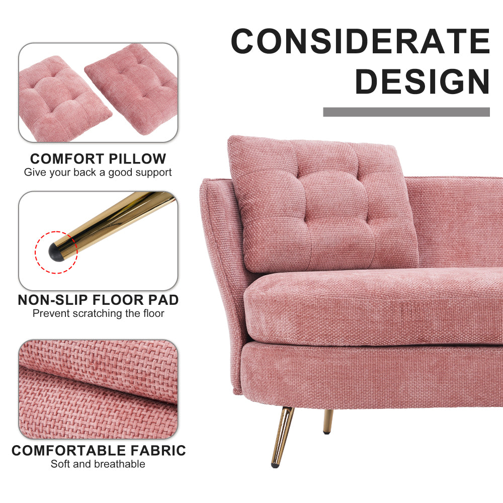 Polyester Fiber Sofa Loveseat Set with Golden Metal Legs for Any Space