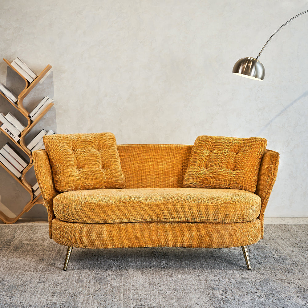 Polyester Fiber Sofa Loveseat Set with Golden Metal Legs for Any Space