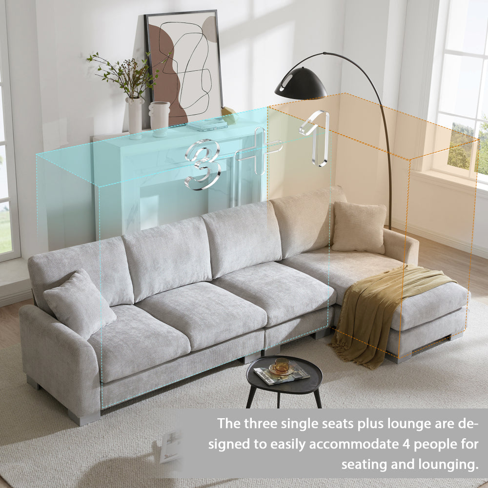 Modern Oversized Sectional: Luxury 5-seat L-shaped Sofa with 2 Free pillows