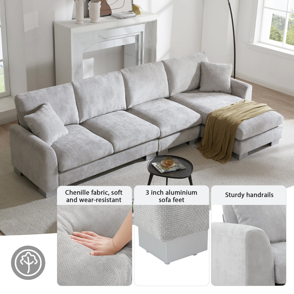 Modern Oversized Sectional: Luxury 5-seat L-shaped Sofa with 2 Free pillows