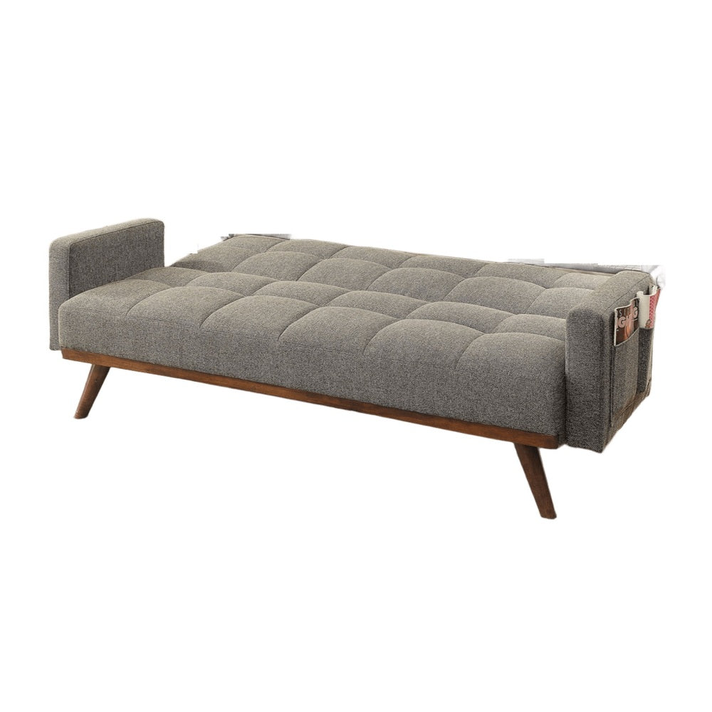 Futon Sofa Gray Color Converts into Bed with Tufted Linen