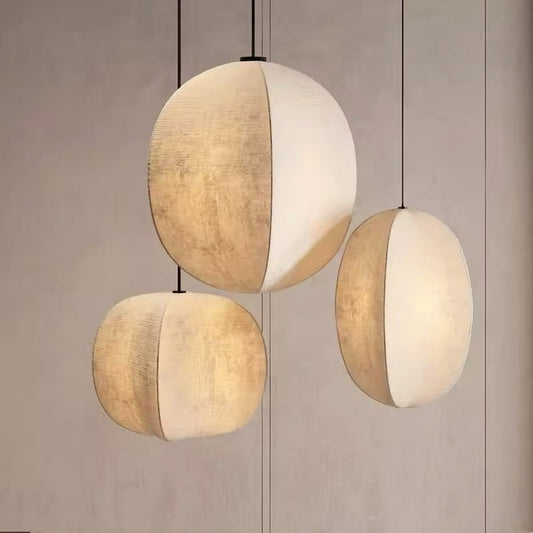 Wabi Sabi Linen LED Pendant Light set with natural linen texture and modern design, hanging cluster lighting fixture