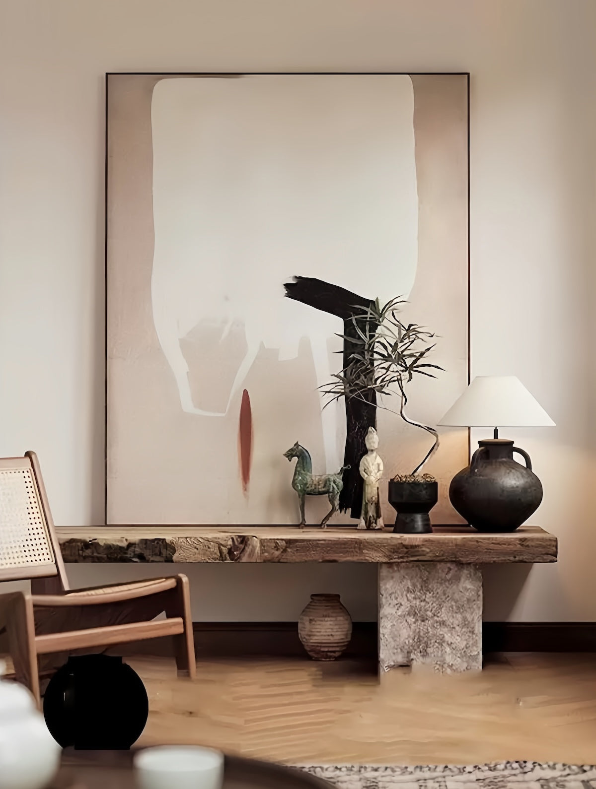 Abstract Wall Art: Glimmer Solace Japanese Inspired Hand-Painted Artwork