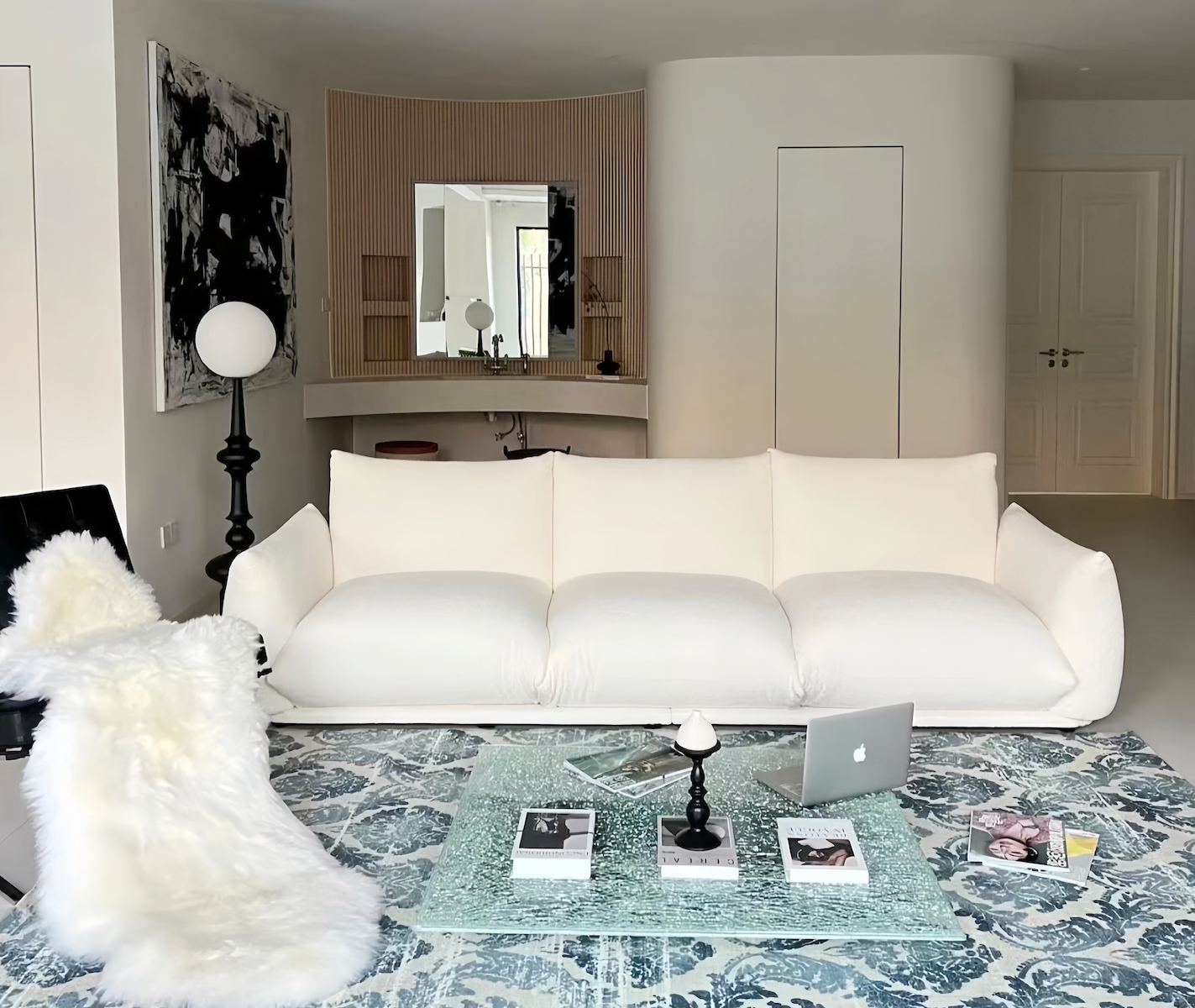 Italian Minimalist Sofa - Modern Cream Wabi-Sabi Floor Sofa