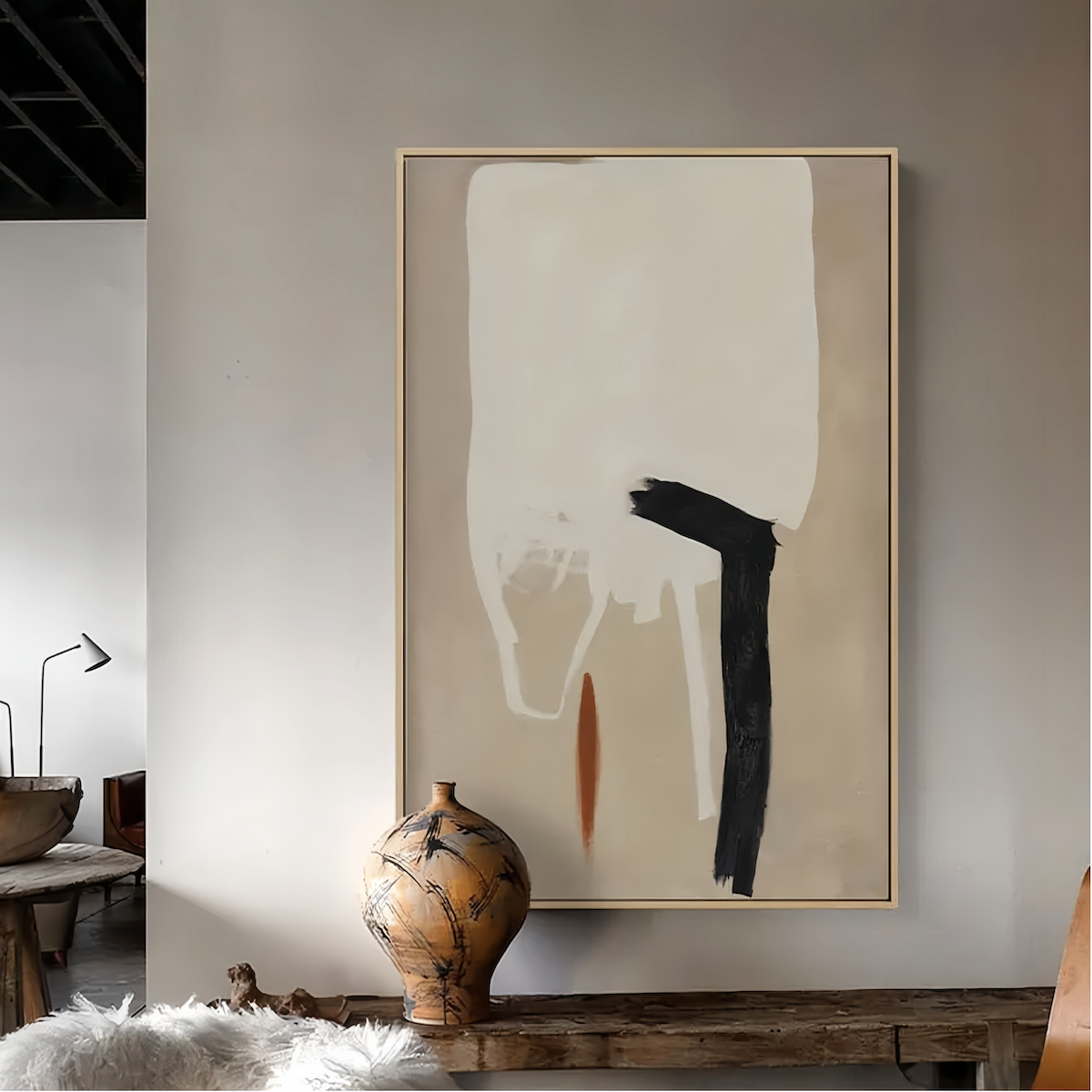 Abstract Wall Art: Glimmer Solace Japanese Inspired Hand-Painted Artwork