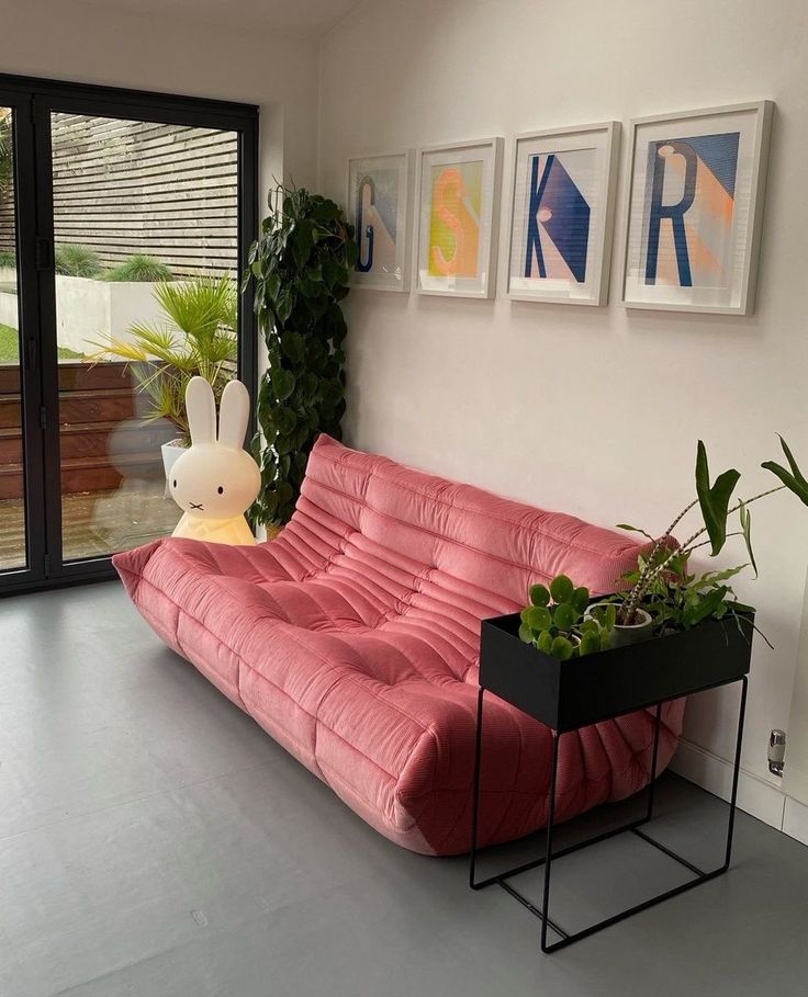 Pink Corduroy Bliss: Luxurious 3-Seater Togo Sofa for Your Dream Living
