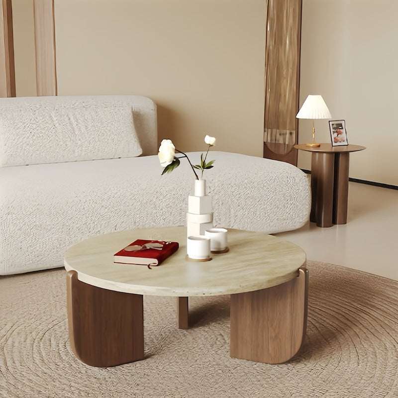 Solid Wood Natural Travertine Coffee Table - Eco-Friendly Design