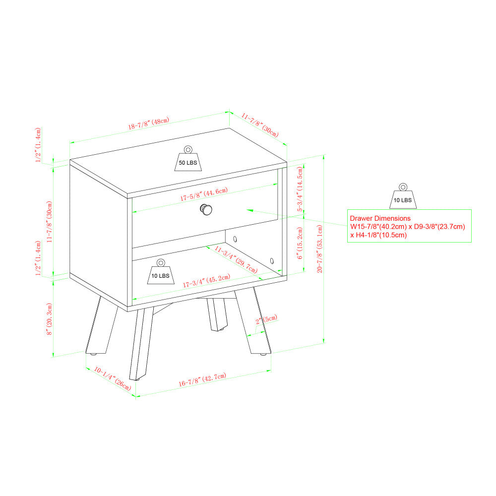 Table de chevet minimaliste moderne du milieu du siècle à 1 tiroir – Moka