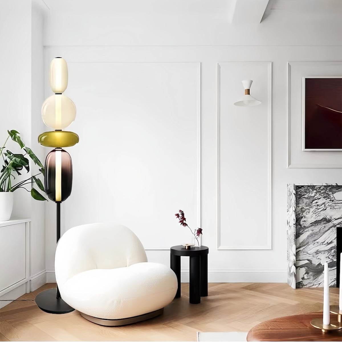 Handcrafted glass table lamp with vibrant beads, modern elegant design, perfect for any room.