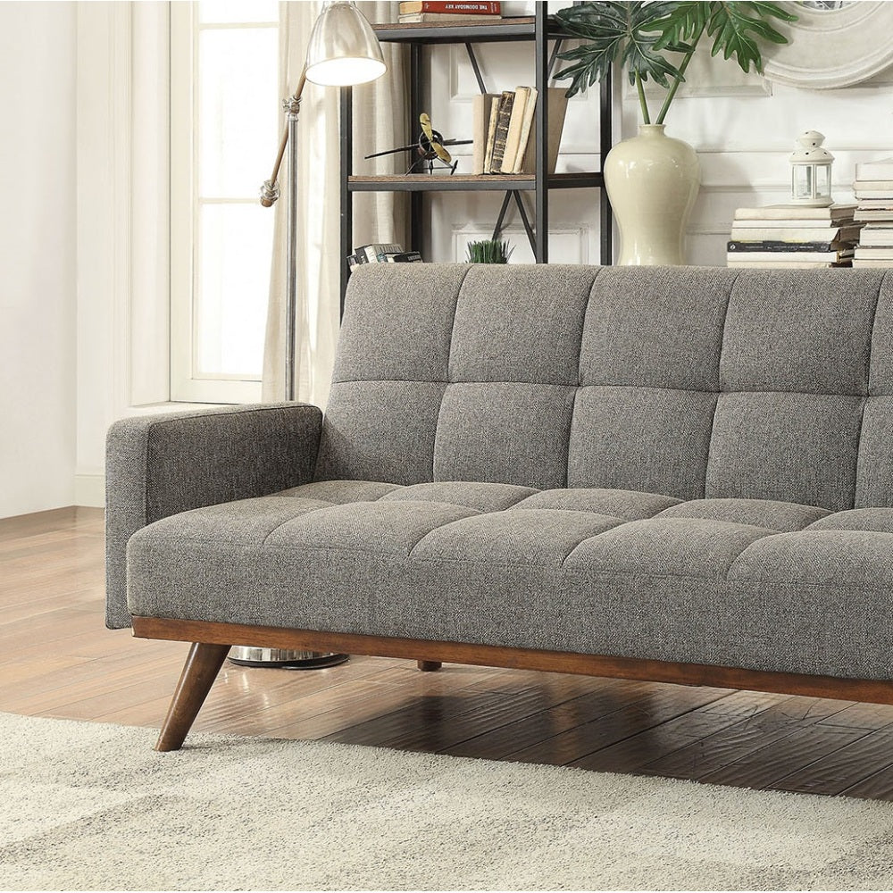 Futon Sofa Gray Color Converts into Bed with Tufted Linen