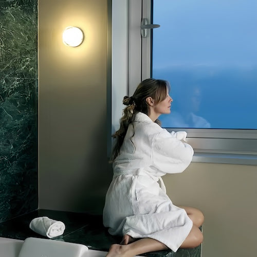 Acrylic Round Lounge Wall Lights - Amber, Clear, Smoke Shades - motivodecor.com