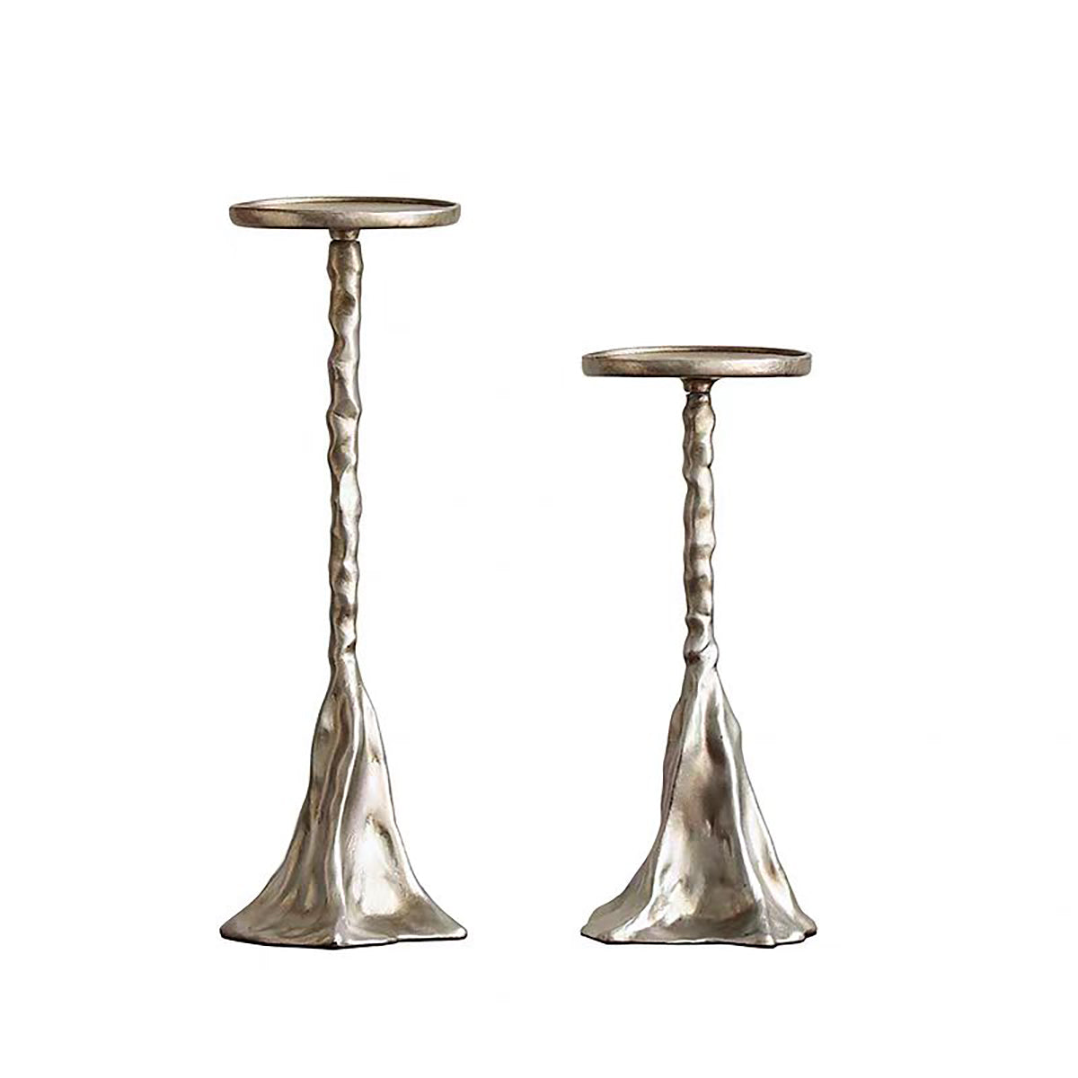 Silver Candle Holder - Vintage Metal-Look Candle Set for Elegant Decor