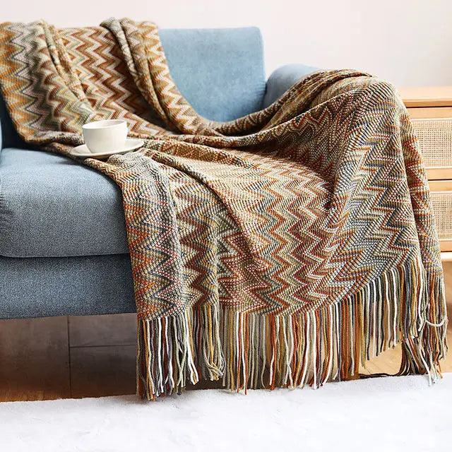 Boho Plaid Blanket & Corner Sofa Cover - Home, Hotel, Travel, Picnic E - motivodecor.com