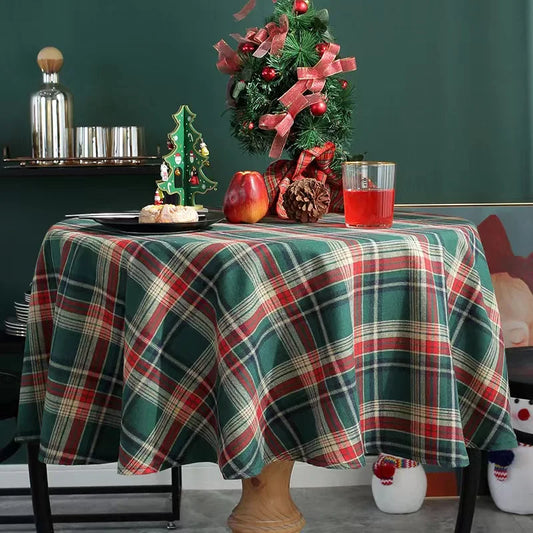 Green Christmas Tablecloth with Red/White/Green Plaid | Festive Elegan - motivodecor.com