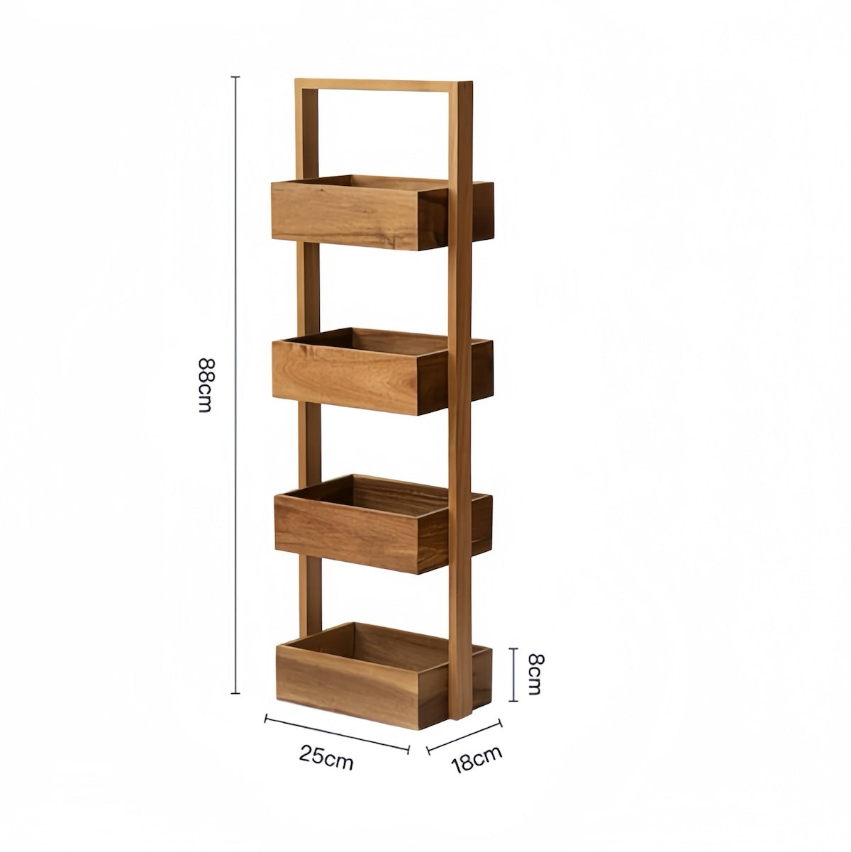 Four-tier multi-layer wooden storage rack with shelves for kitchen and bathroom organization