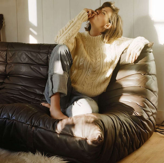 Ligne Roset Togo Sofa Replica in dark brown oil wax leather, showcasing luxurious comfort and timeless design.