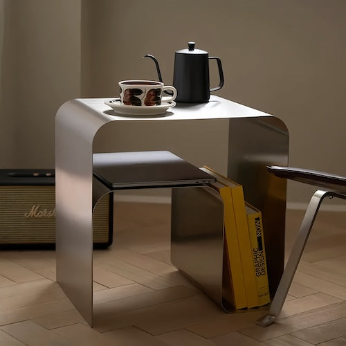 Minimalist Stainless Steel Lounge Side Table with modern design and solid construction, used as a coffee or bedside table.