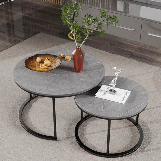 Modern Round Marble Nesting Coffee Table - Set of 2 - motivodecor.com