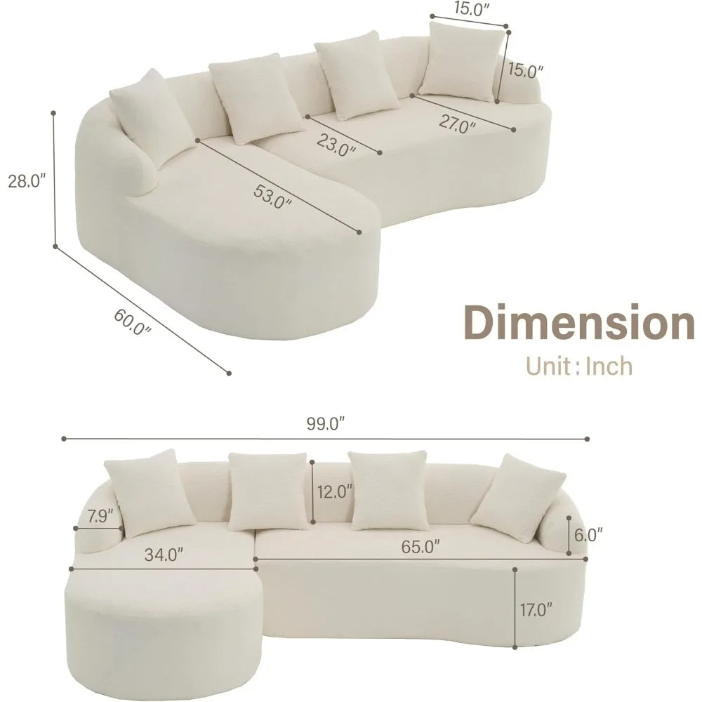 Modern L-Shape Couch with Chaise - Oversized Sectional Sofa