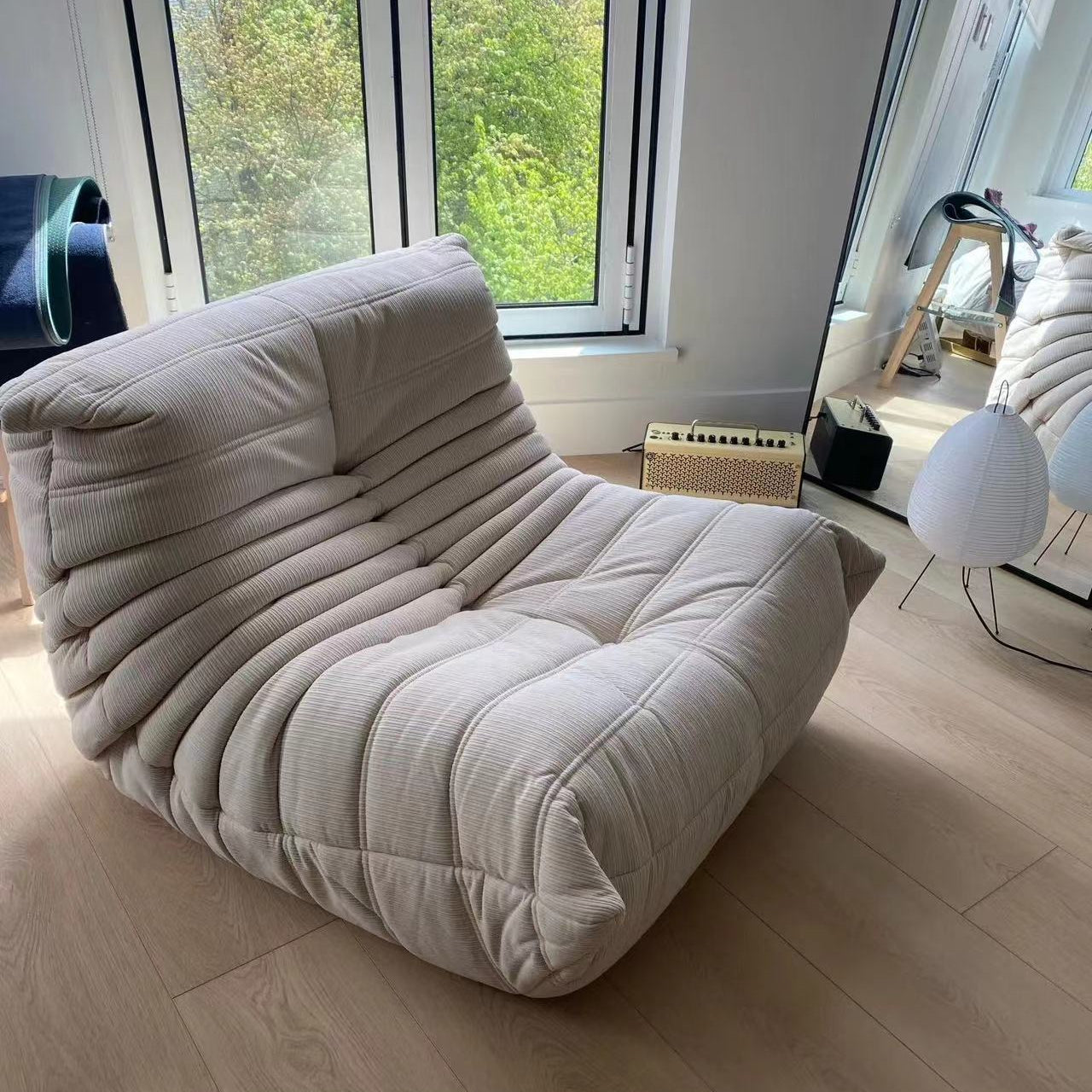 beige togo chair in corduroy - motivodecor.com
