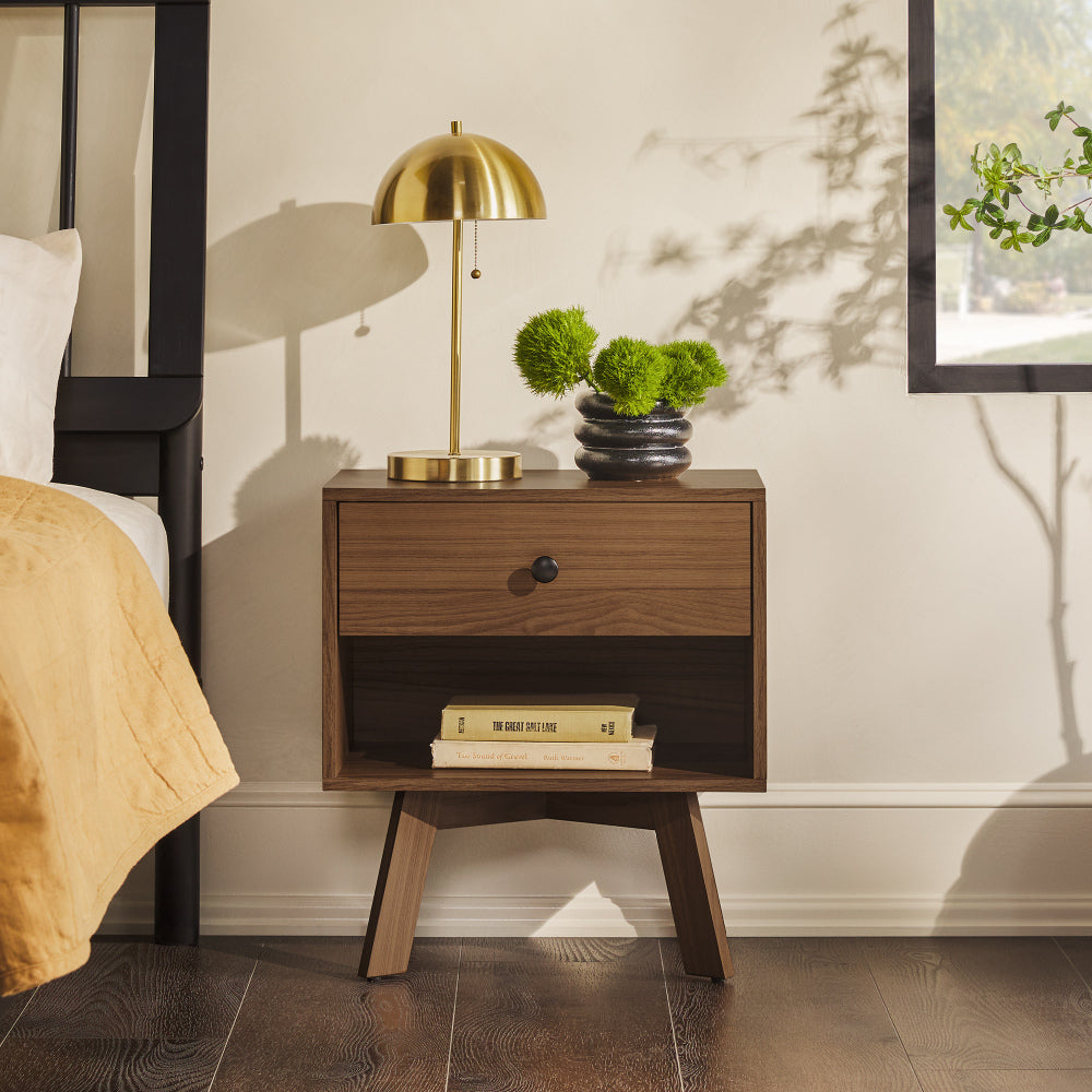 Table de chevet minimaliste moderne du milieu du siècle à 1 tiroir – Moka