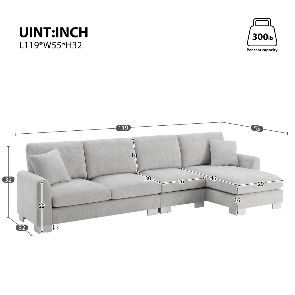 Modern Oversized Sectional: Luxury 5-seat L-shaped Sofa with 2 Free pillows