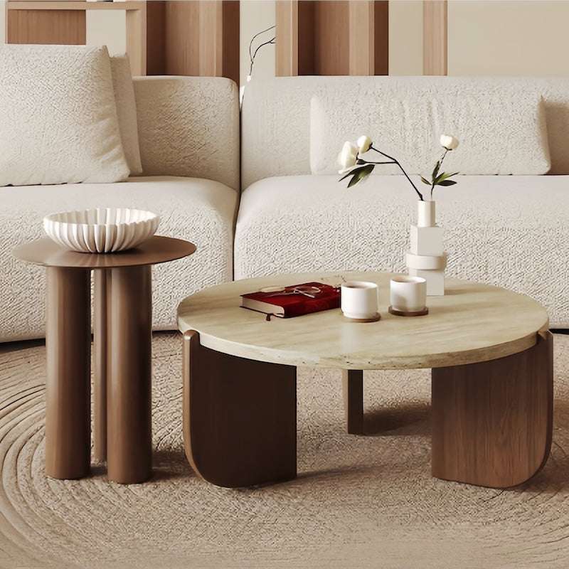 one set of Solid wood natural travertine coffee table - motivodecor.com