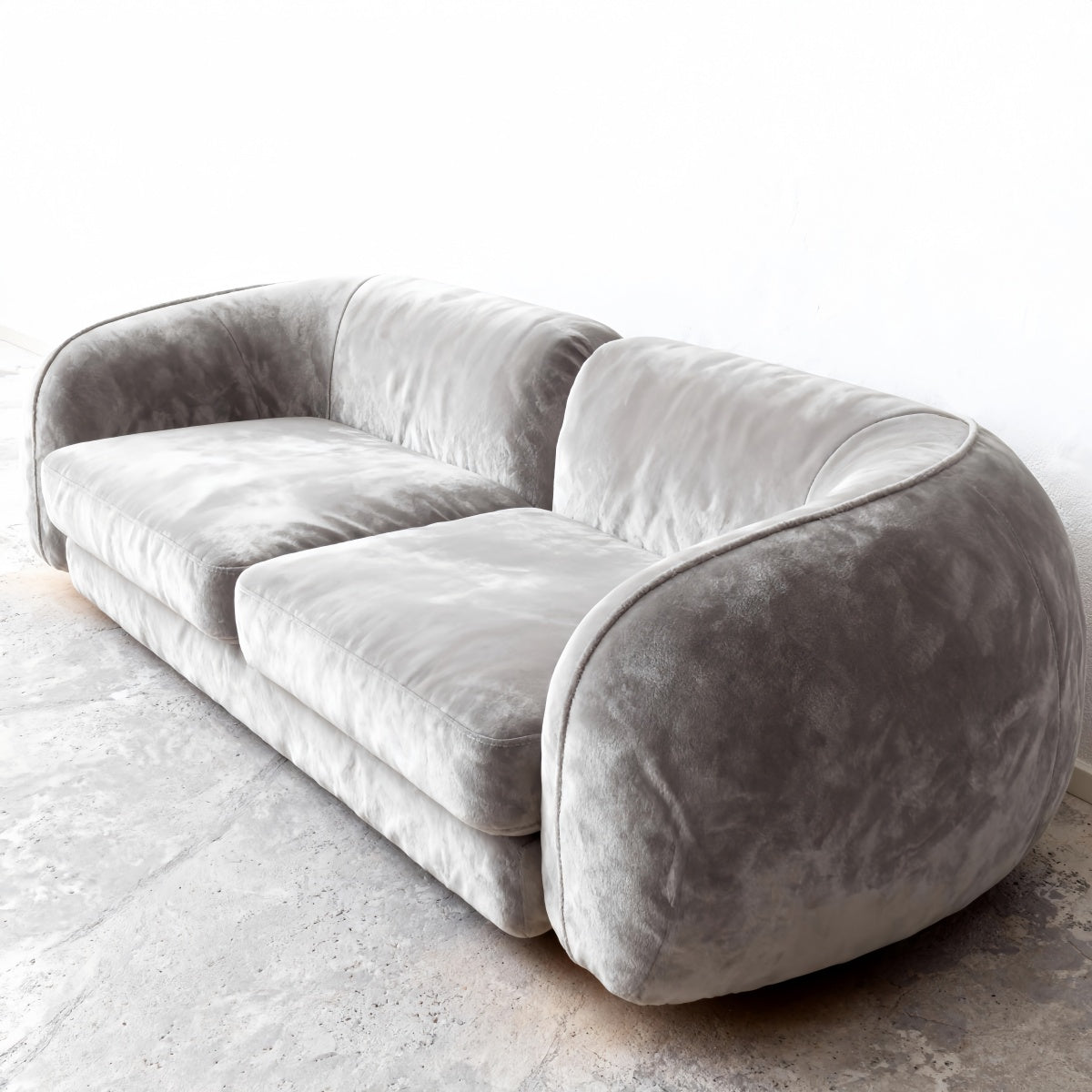 Modern Cream Chenille Sofa – Straight Fabric Couch for Living Room