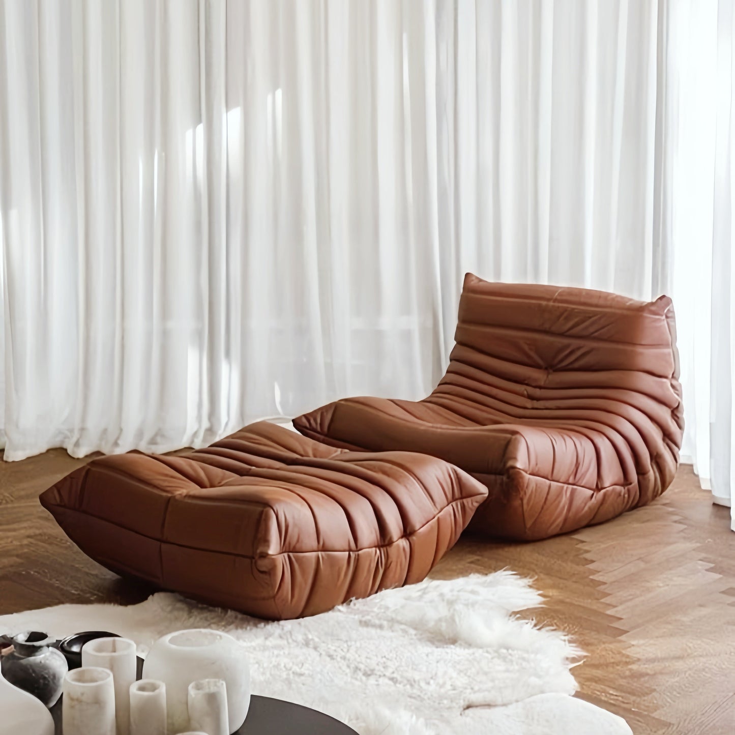 togo dupe chair with ottoman in brown - motivodecor.com