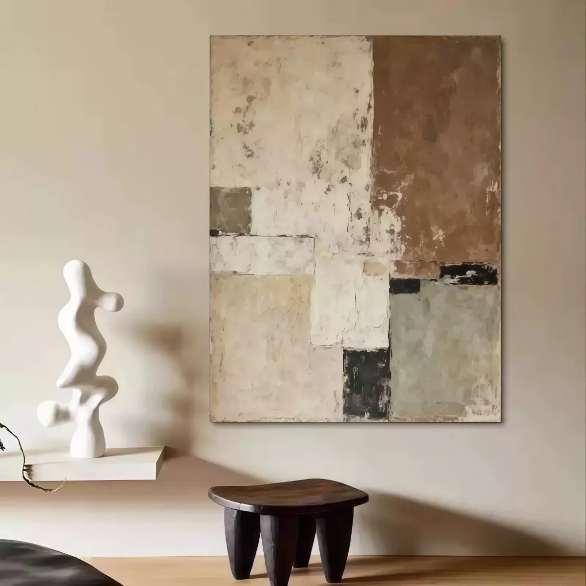 Wall Art Decor: Hand-Painted Wabi-Sabi Oil Painting for Modern Spaces